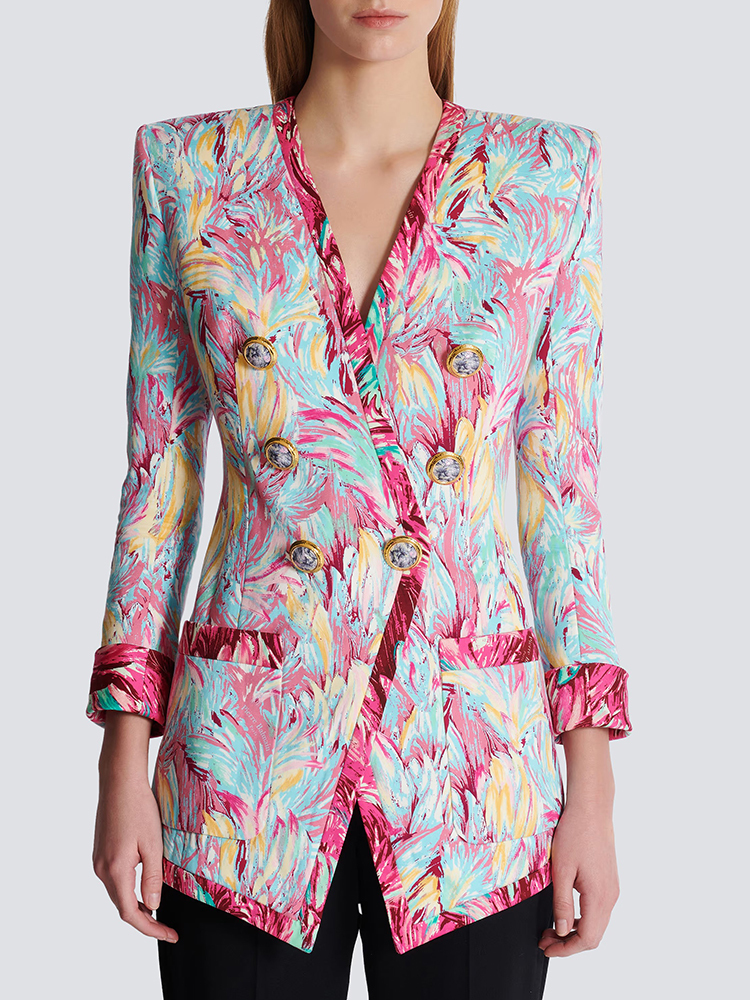 TWOTWINSTYLE Formal Colorblock Printing Women Chic Blazers