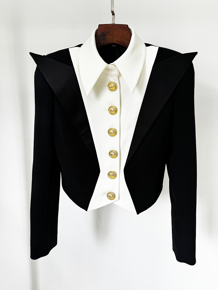 TWOTWINSTYLE Colorblock Chic Spliced Button Women Formal Blazers