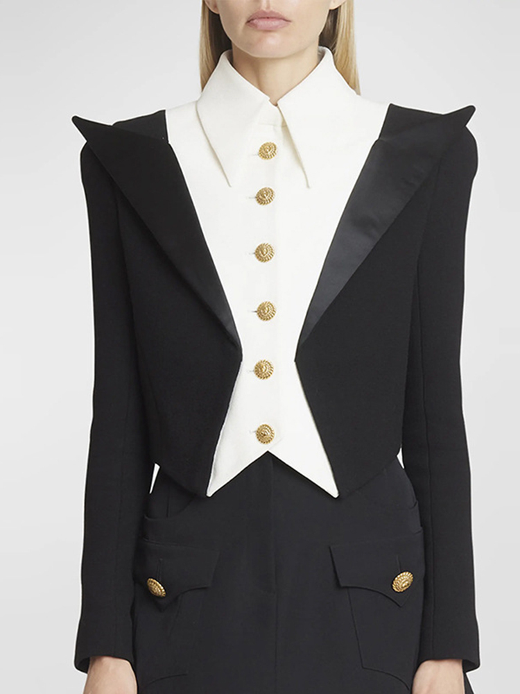 TWOTWINSTYLE Colorblock Chic Spliced Button Women Formal Blazers