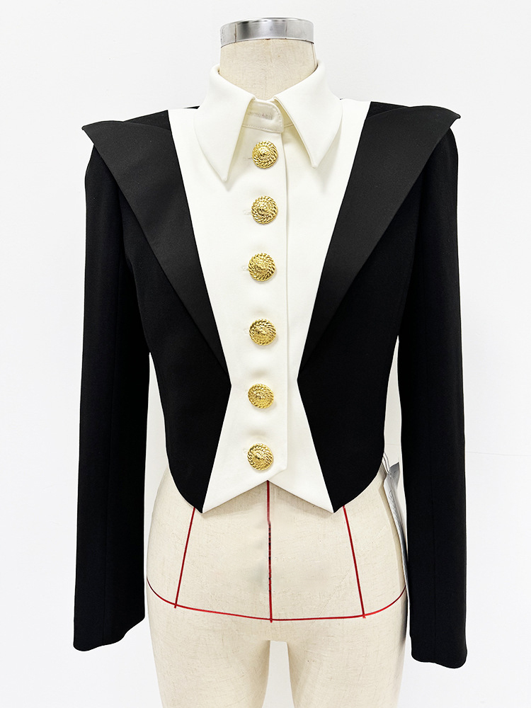 TWOTWINSTYLE Colorblock Chic Spliced Button Women Formal Blazers