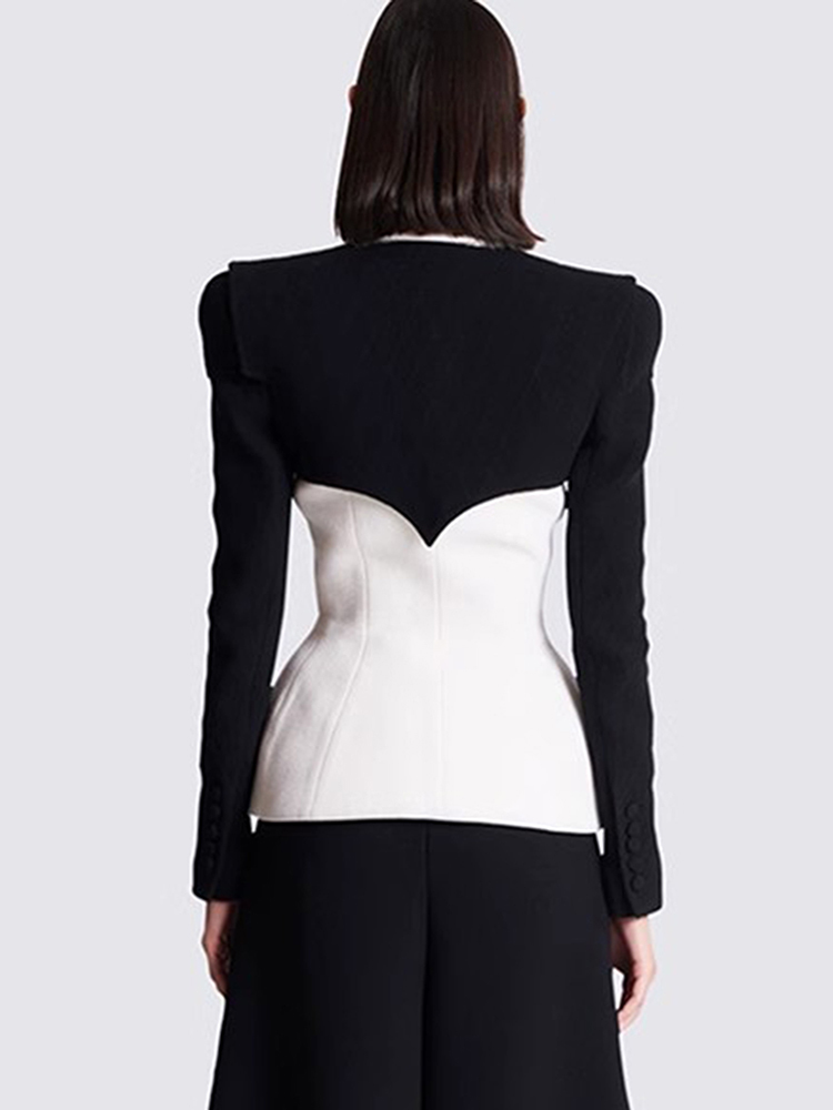 TWOTWINSTYLE Colorblock Temperament Spliced Button Women Chic Jackets