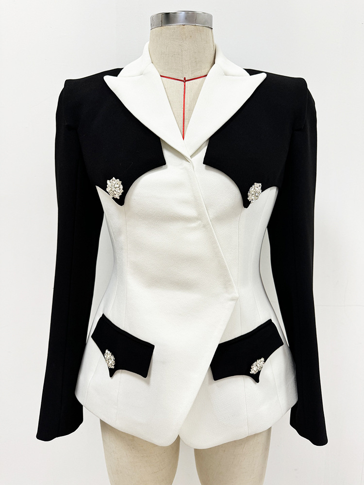 TWOTWINSTYLE Colorblock Temperament Spliced Button Women Chic Jackets