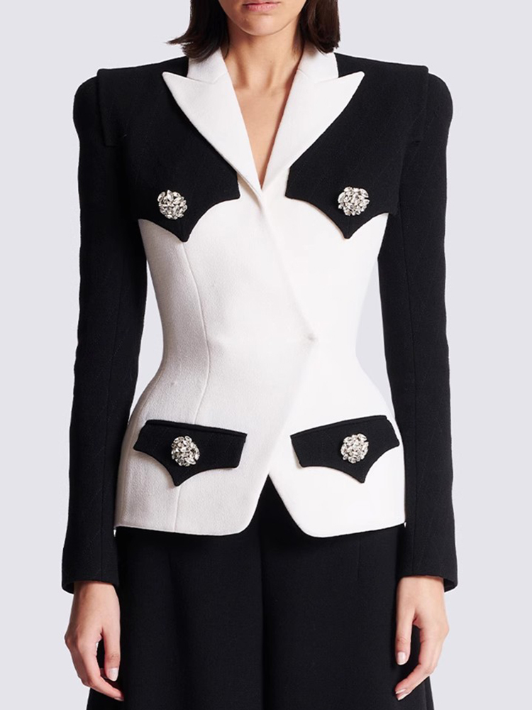 TWOTWINSTYLE Colorblock Temperament Spliced Button Women Chic Jackets