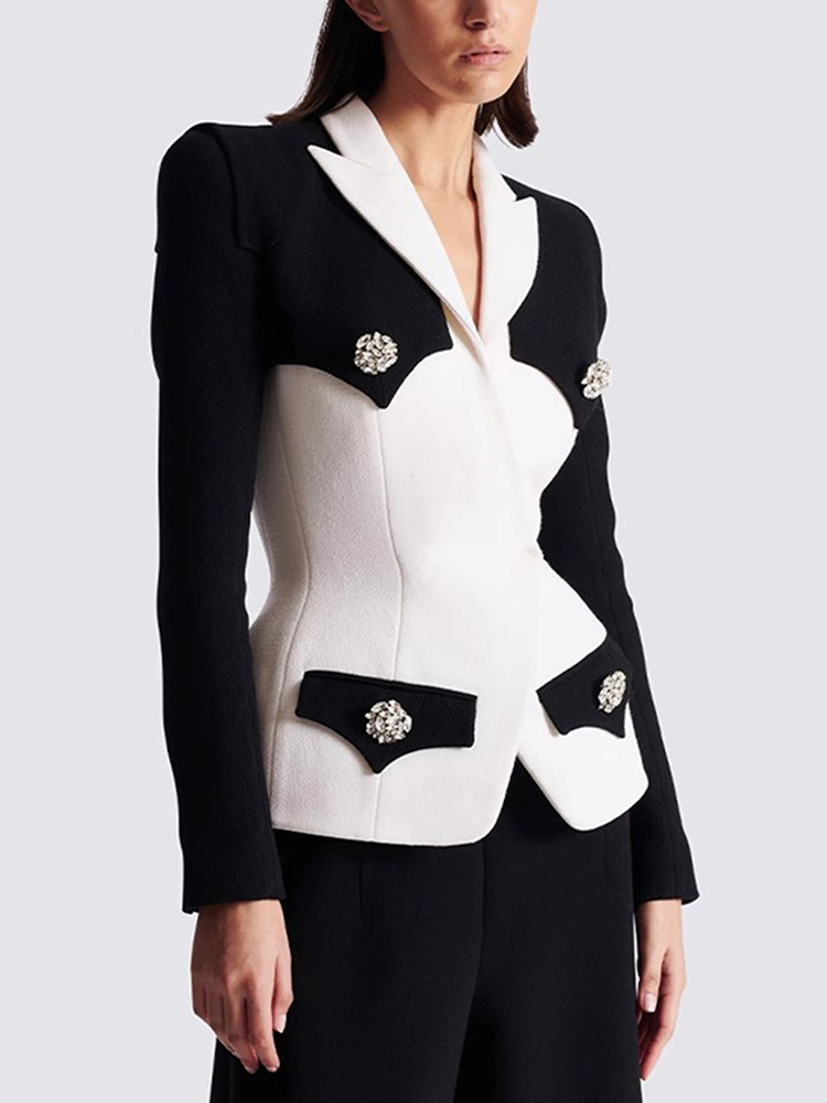 TWOTWINSTYLE Colorblock Temperament Spliced Button Women Chic Jackets