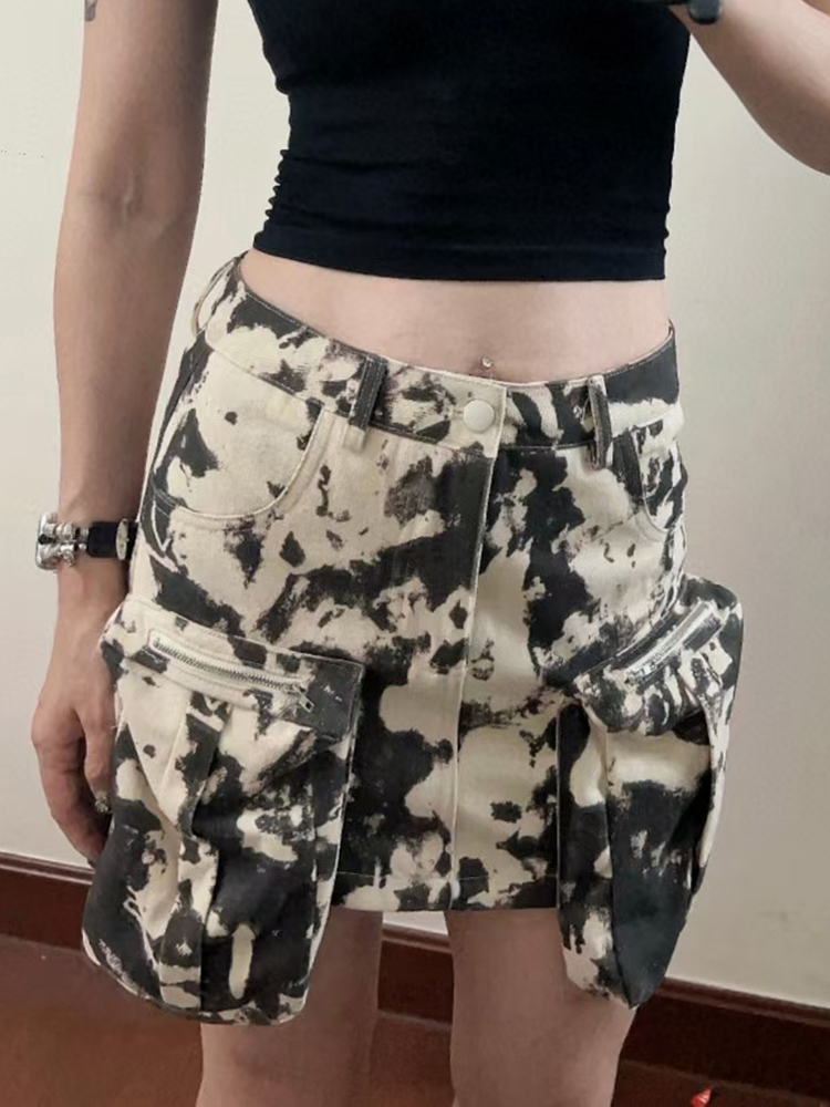 TWOTWINSTYLE Streetwear Colorblock Camouflage Women Chic Skirts