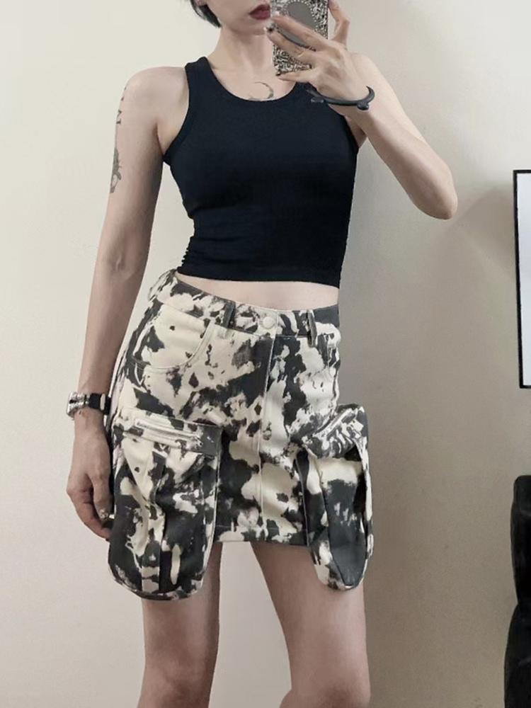 TWOTWINSTYLE Streetwear Colorblock Camouflage Women Chic Skirts
