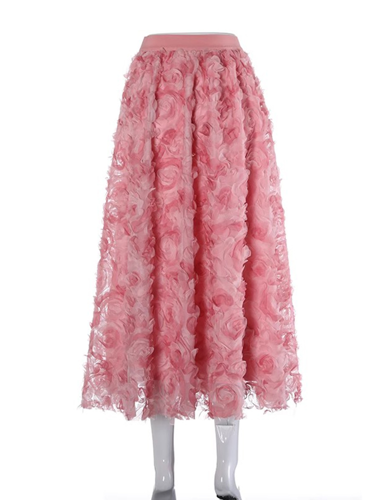 TWOTWINSTYLE Elegant Spliced Appliques Women Mesh Skirts