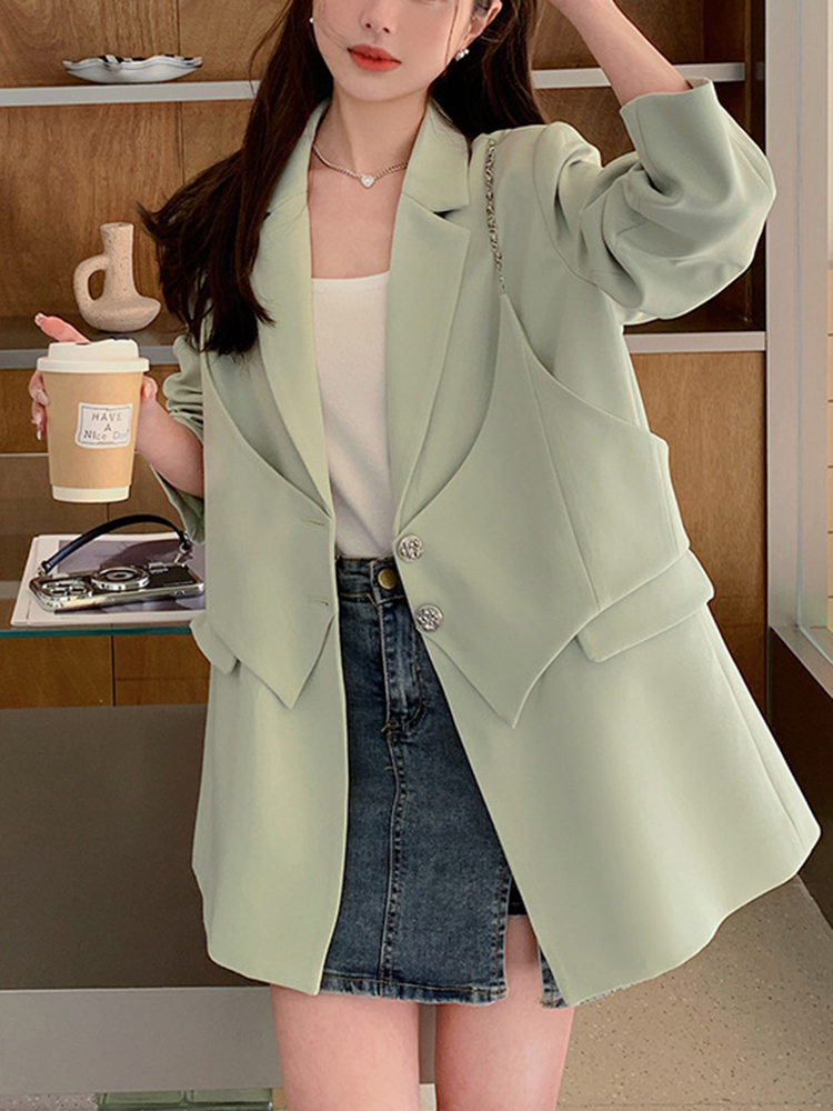 TWOTWINSTYLE Formal Spliced Button Women Elegant Blazers