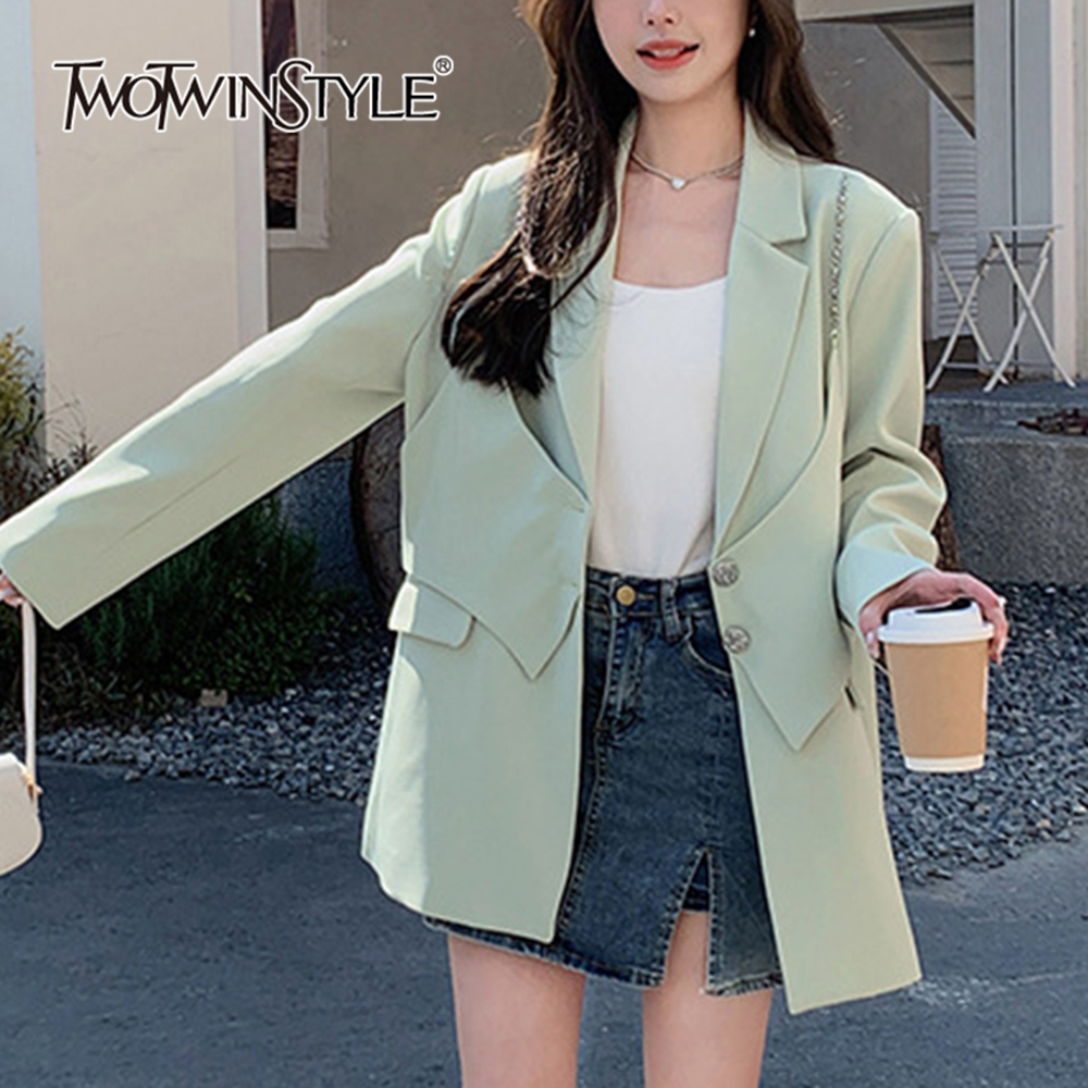 TWOTWINSTYLE Formal Spliced Button Women Elegant Blazers