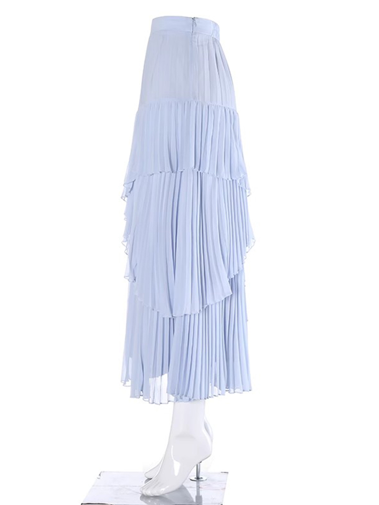 TWOTWINSTYLE Solid Elegant Spliced Pleated Women Temperament A Line Skirts
