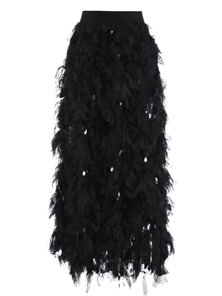 TWOTWINSTYLE Solid Designer Spliced Tassel Women Elegant A Line Skirts