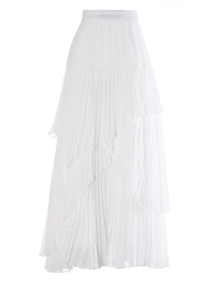 TWOTWINSTYLE Solid Elegant Spliced Pleated Women Temperament A Line Skirts