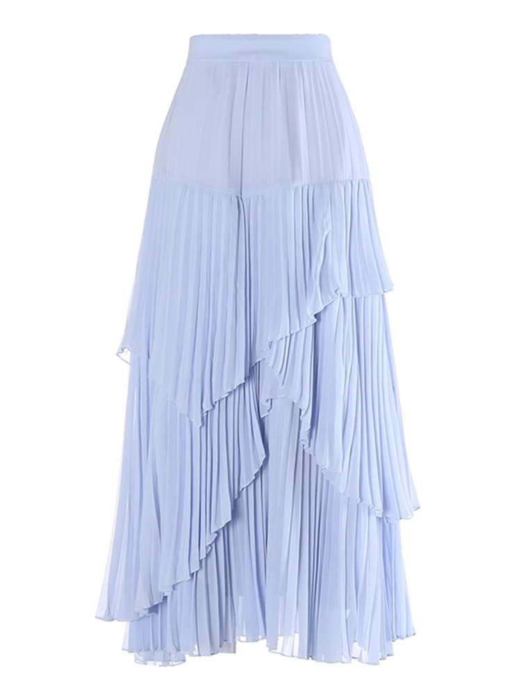 TWOTWINSTYLE Solid Elegant Spliced Pleated Women Temperament A Line Skirts
