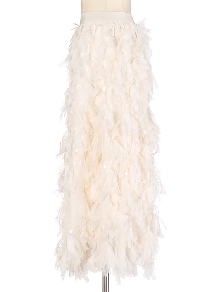 TWOTWINSTYLE Solid Designer Spliced Tassel Women Elegant A Line Skirts