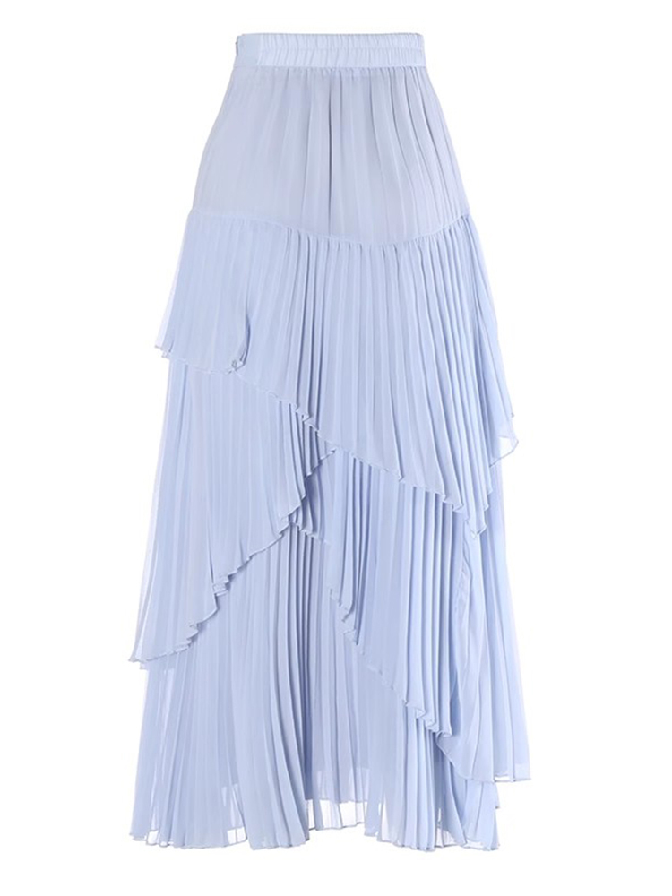 TWOTWINSTYLE Solid Elegant Spliced Pleated Women Temperament A Line Skirts