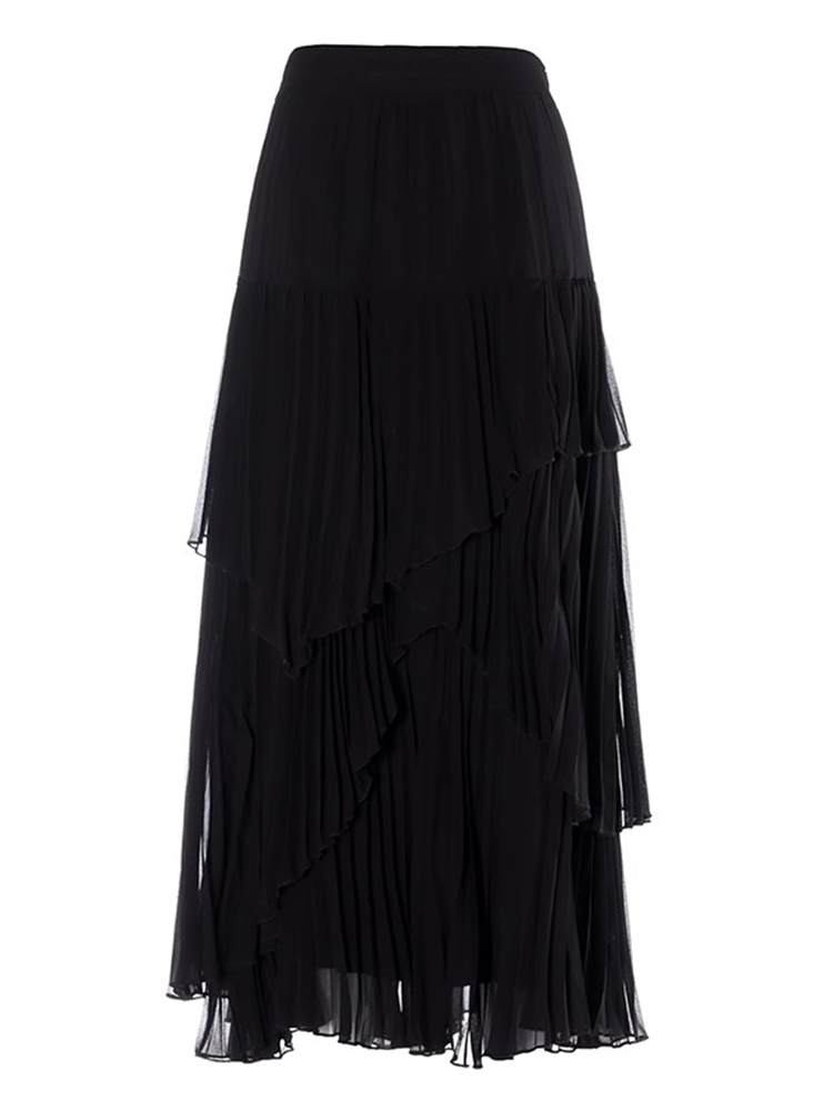 TWOTWINSTYLE Solid Elegant Spliced Pleated Women Temperament A Line Skirts
