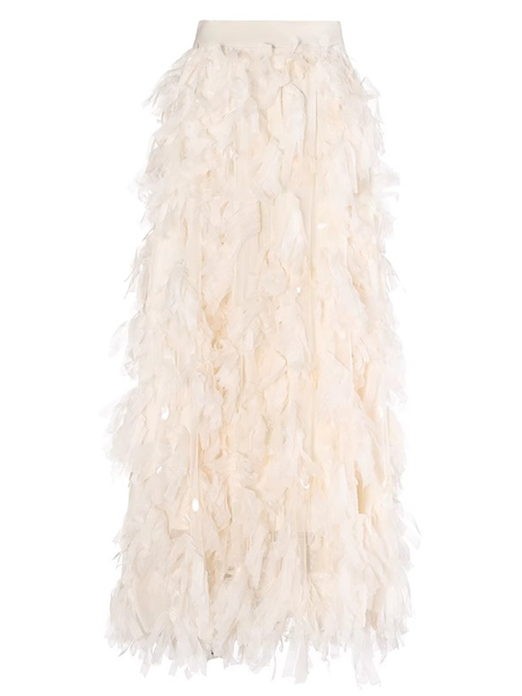 TWOTWINSTYLE Solid Designer Spliced Tassel Women Elegant A Line Skirts