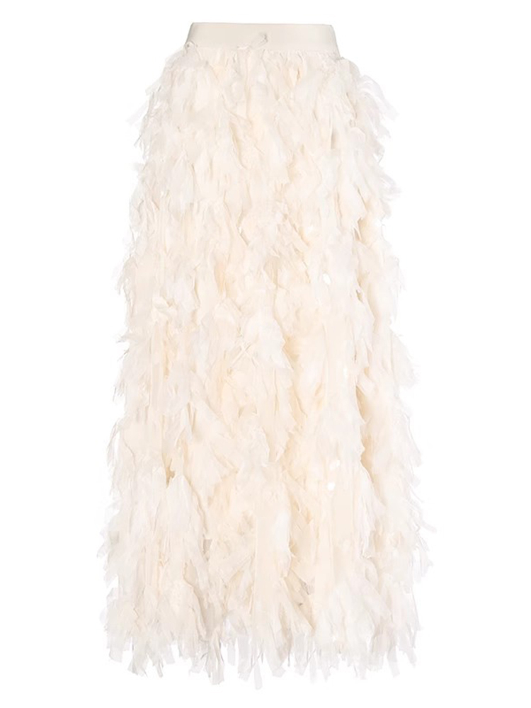 TWOTWINSTYLE Solid Designer Spliced Tassel Women Elegant A Line Skirts