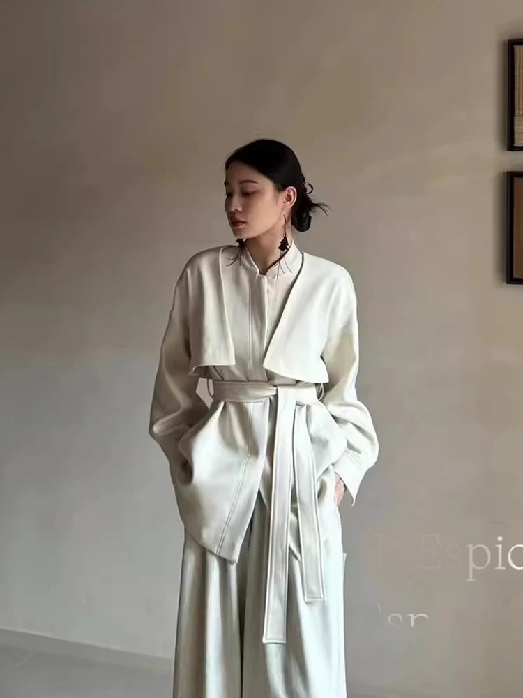 TWOTWINSTYLE Solid Casual Spliced Lace Up Women Minimalist Coats