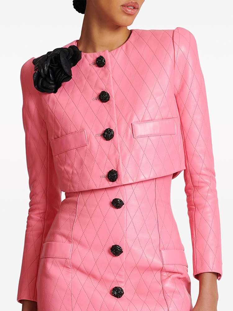 TWOTWINSTYLE Colorblock Elegant Spliced Appliques Women Chic Coats
