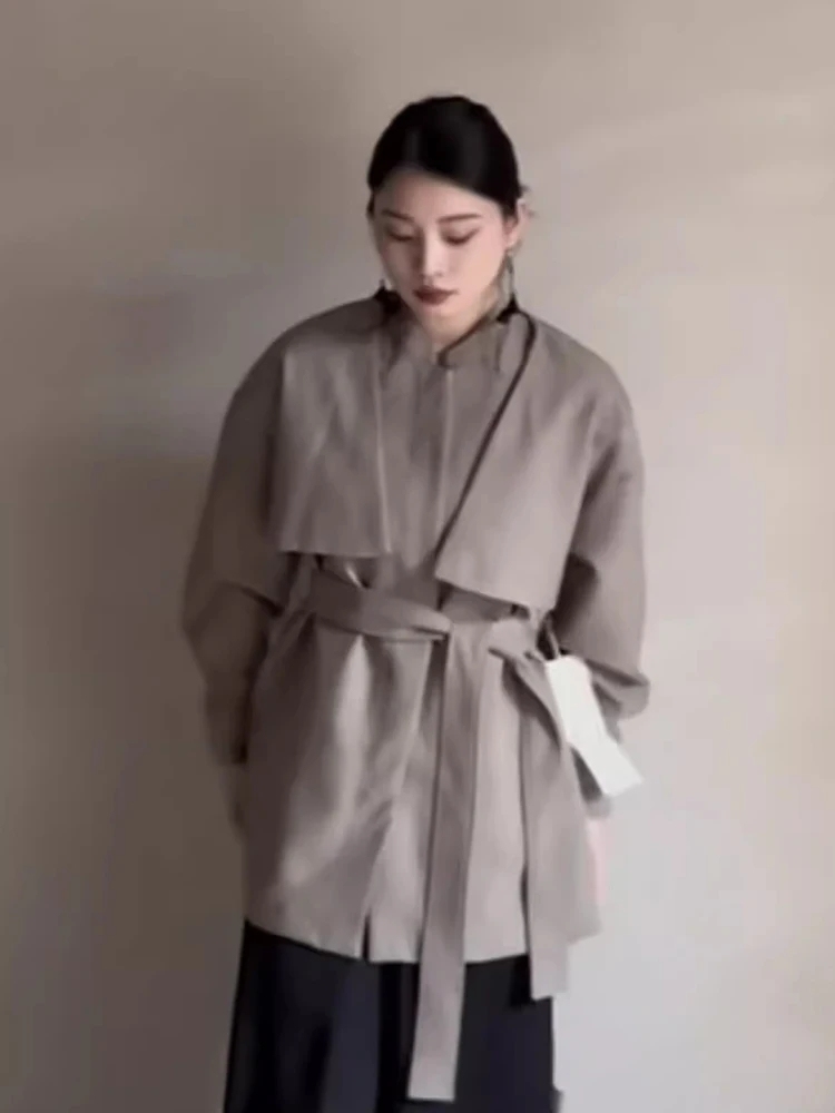 TWOTWINSTYLE Solid Casual Spliced Lace Up Women Minimalist Coats