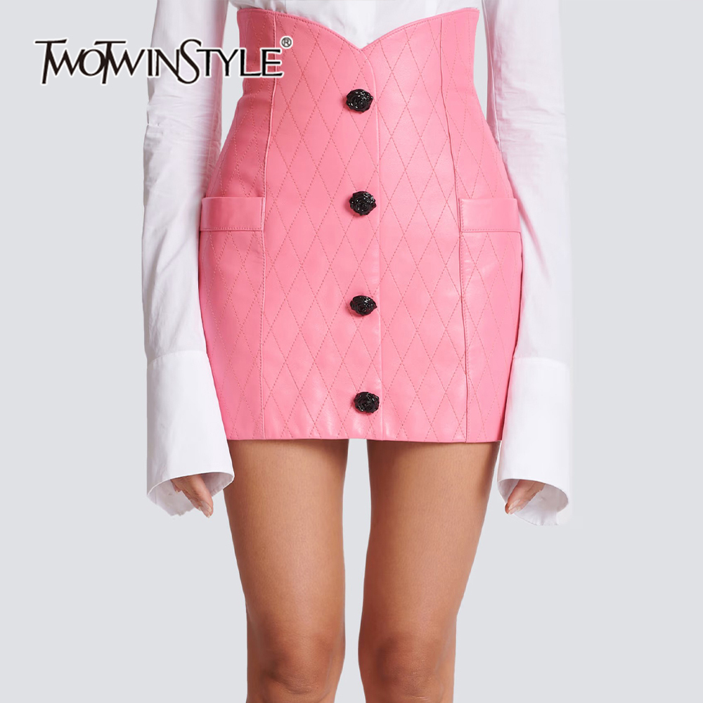 TWOTWINSTYLE Colorblock Sexy Spliced Button Women Bodycon Skirts