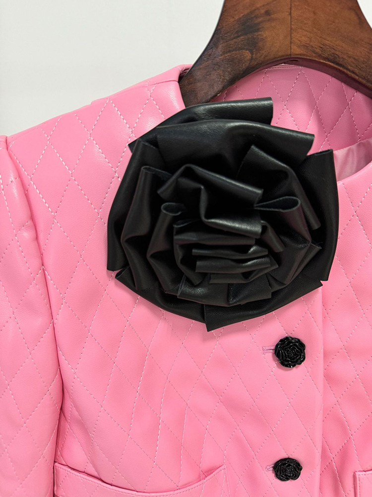 TWOTWINSTYLE Colorblock Elegant Spliced Appliques Women Chic Coats