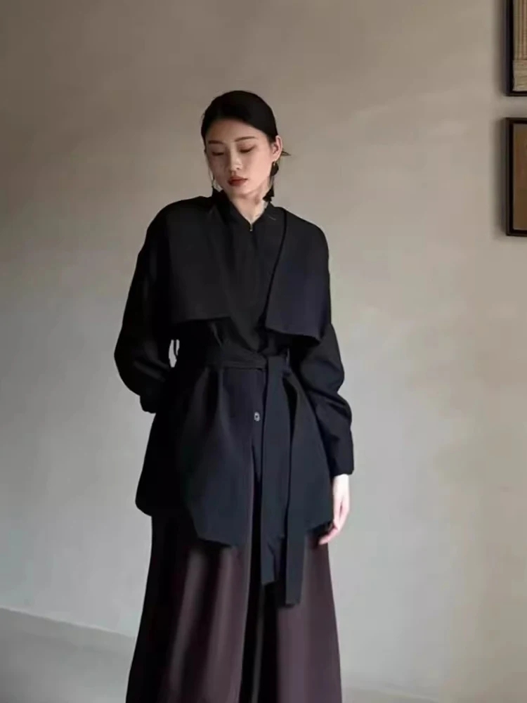 TWOTWINSTYLE Solid Casual Spliced Lace Up Women Minimalist Coats