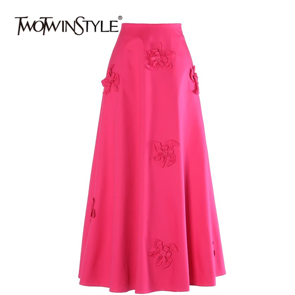 TWOTWINSTYLE Elegant Spliced Appliques Women Loose A Line Skirts