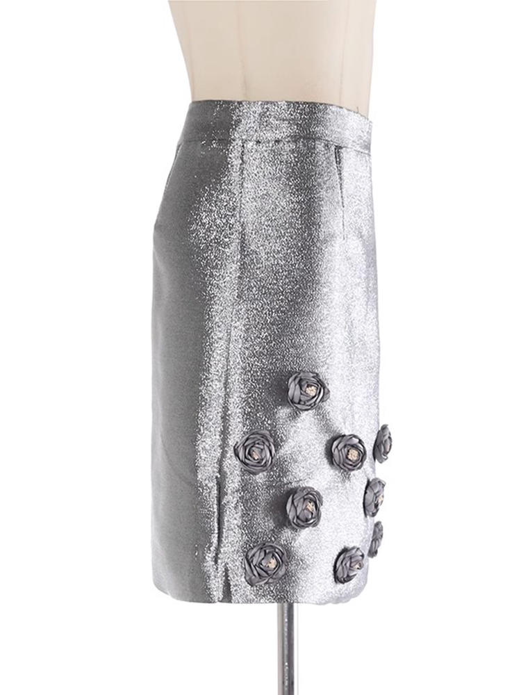 TWOTWINSTYLE Solid Designer Spliced Appliques Women A Line Skirts