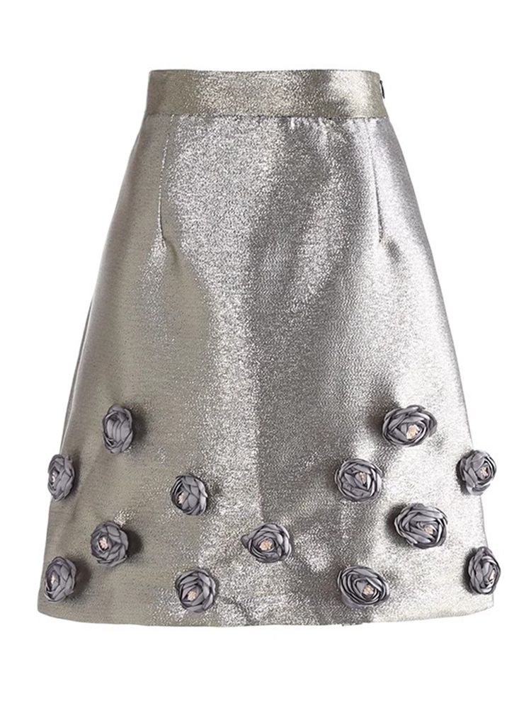 TWOTWINSTYLE Solid Designer Spliced Appliques Women A Line Skirts