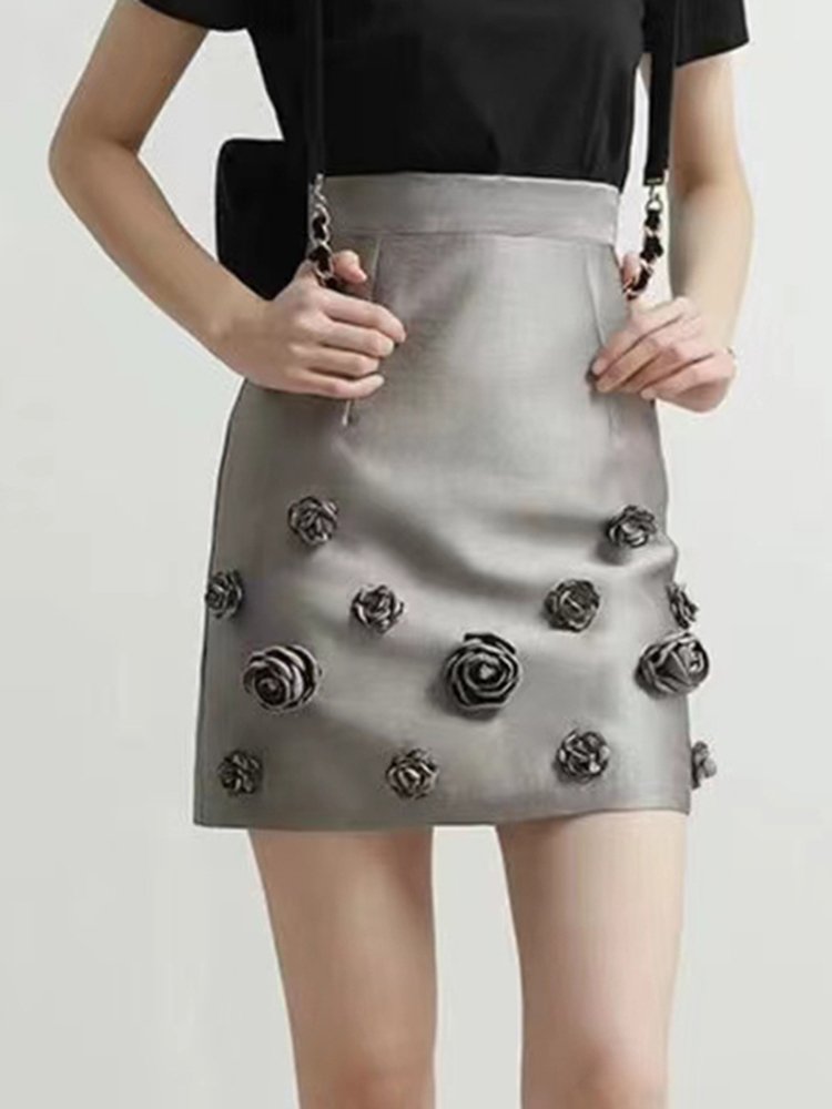 TWOTWINSTYLE Solid Designer Spliced Appliques Women A Line Skirts