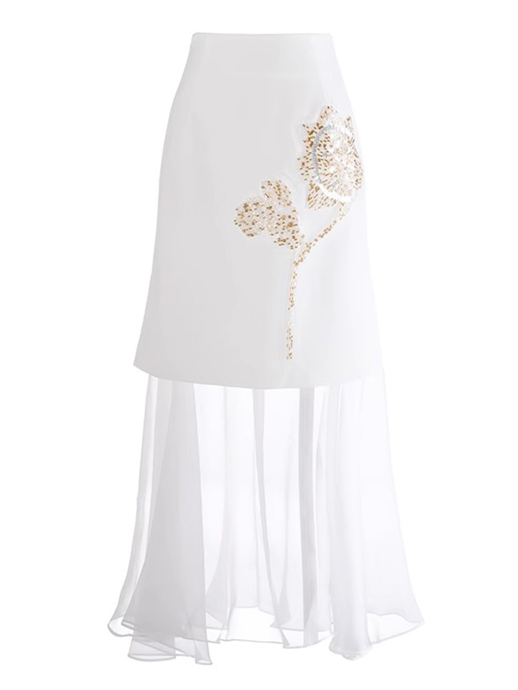 TWOTWINSTYLE Designer Spliced Appliques Women Chic A Line Skirts