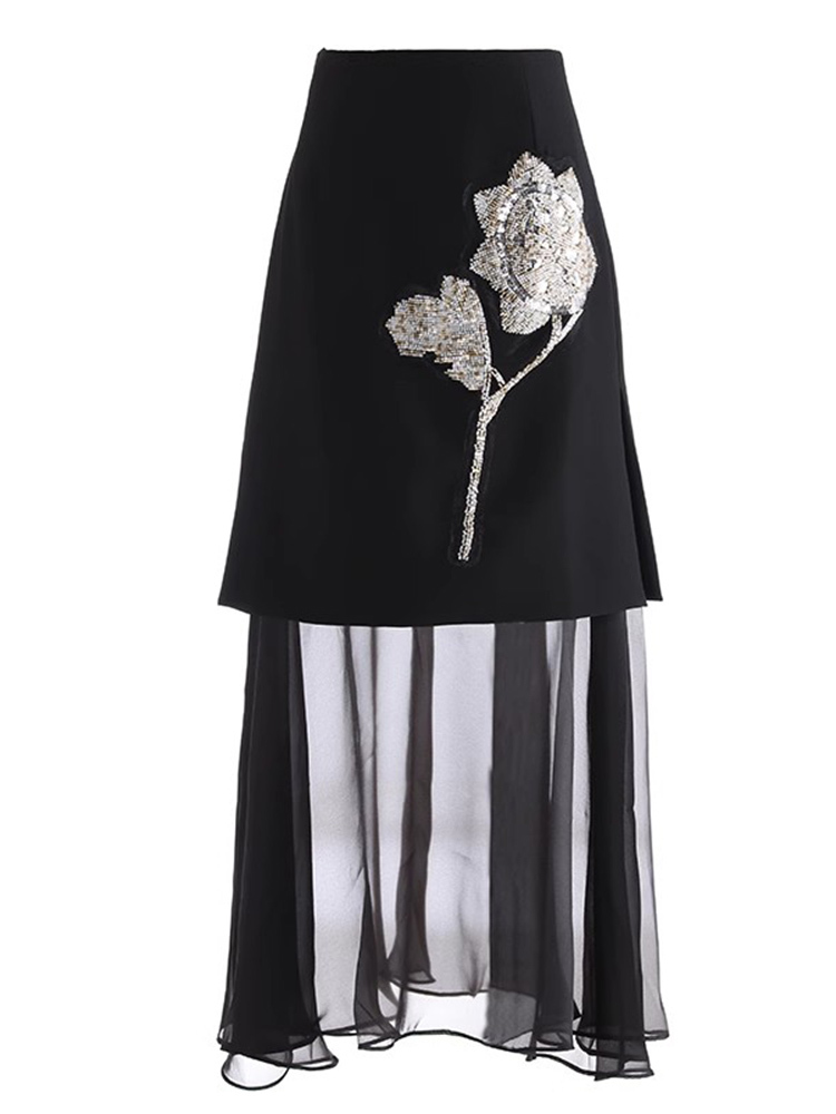TWOTWINSTYLE Designer Spliced Appliques Women Chic A Line Skirts