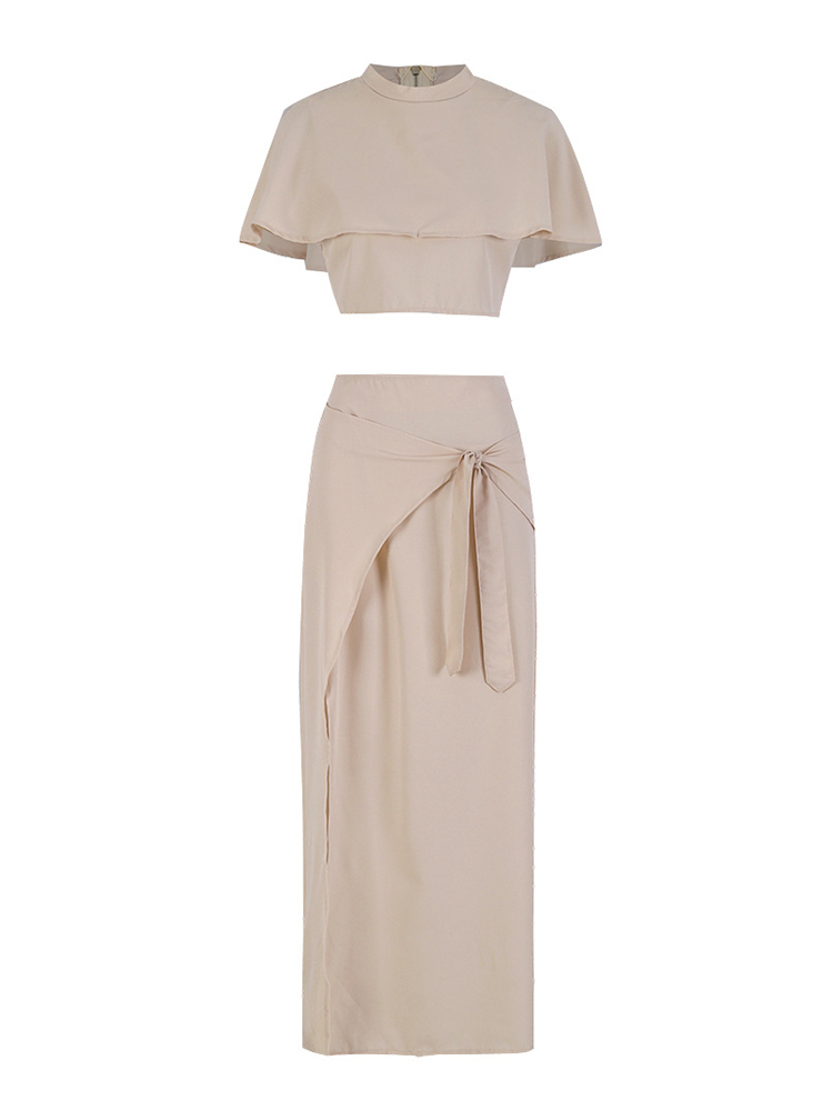 TWOTWINSTYLE Solid Elegant Turtleneck Split Women Chic Two Piece Sets