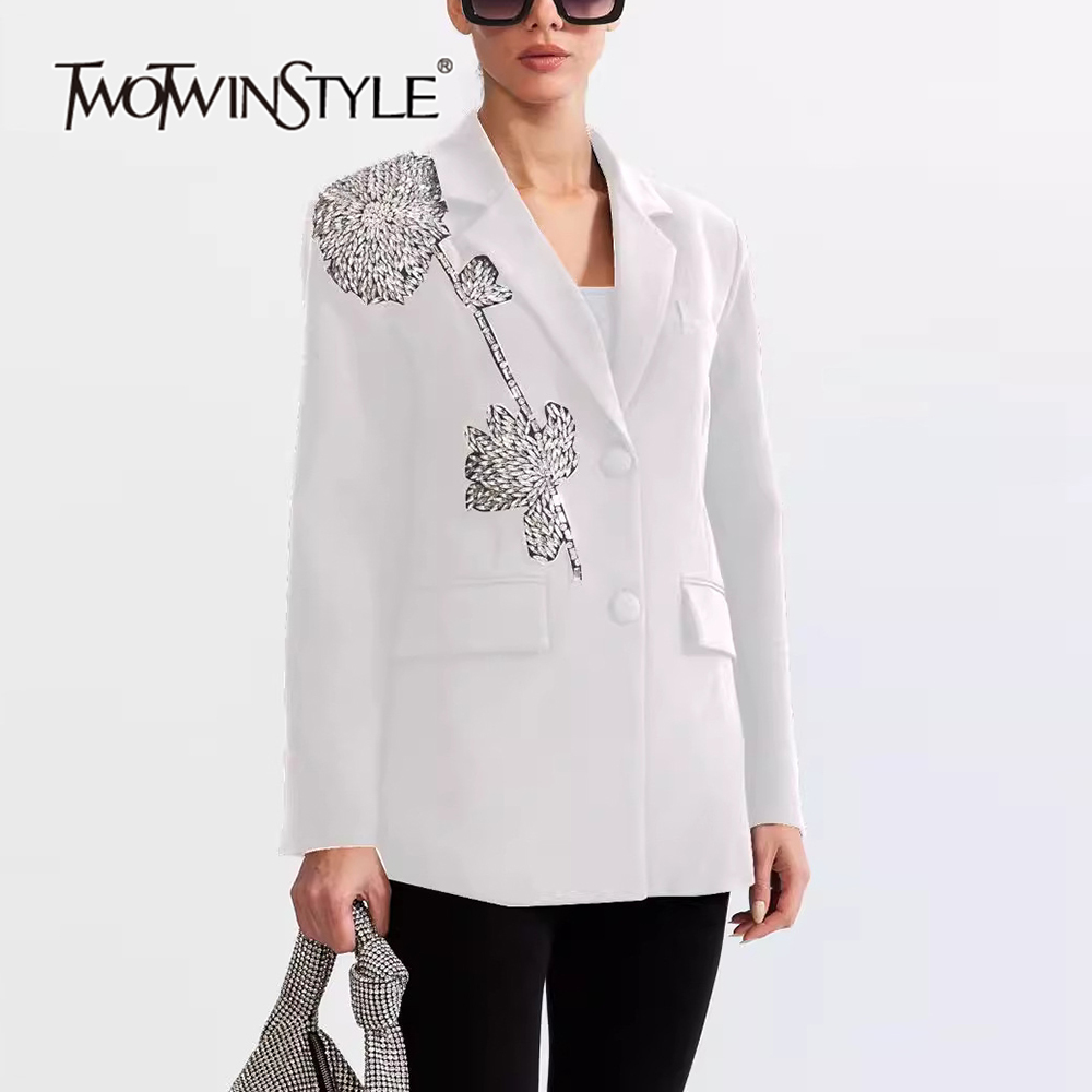 TWOTWINSTYLE Solid Casual Spliced Appliques Women Formal Blazers