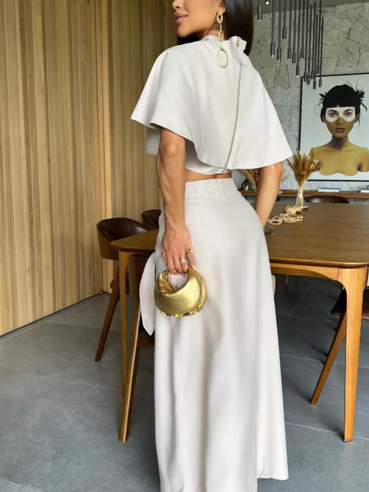 TWOTWINSTYLE Solid Elegant Turtleneck Split Women Chic Two Piece Sets