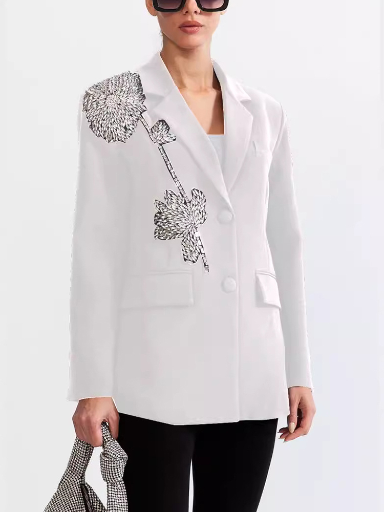 TWOTWINSTYLE Solid Casual Spliced Appliques Women Formal Blazers