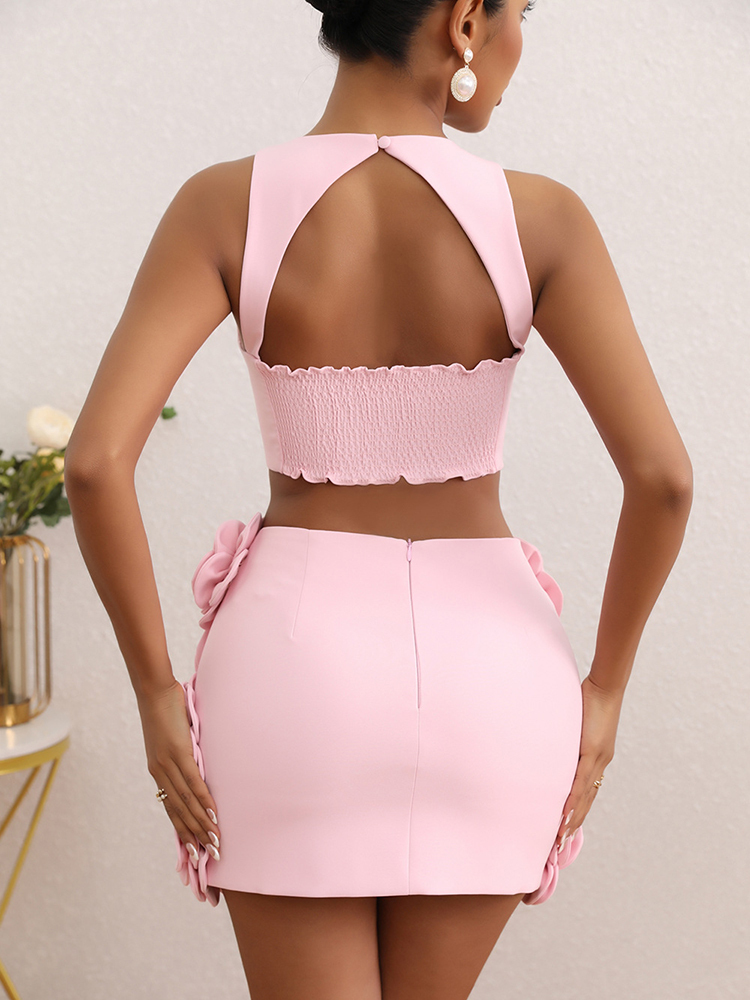 TWOTWINSTYLE Sexy Spliced Appliques Halter Women Slim Two Piece Sets