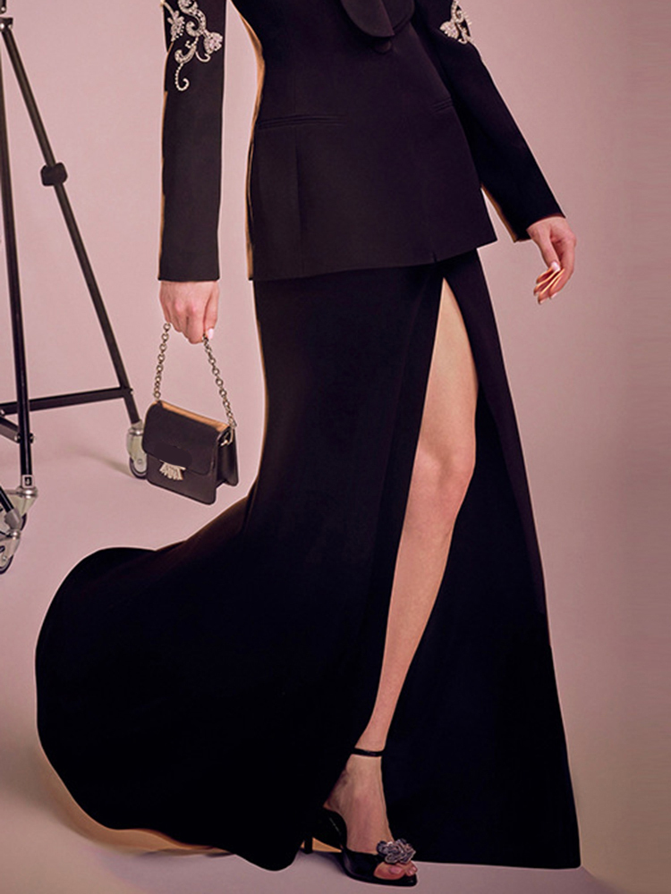 TWOTWINSTYLE Solid Temperament Split Women Sexy Trumpet Skirts