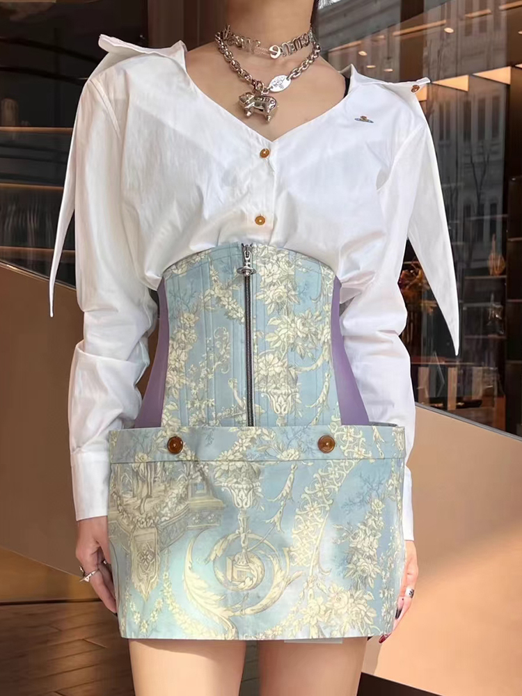 TWOTWINSTYLE Colorblock Printing Spliced Zipper Women Chic Skirts