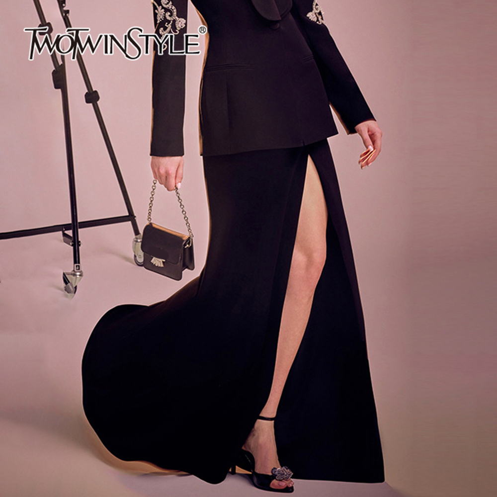 TWOTWINSTYLE Solid Temperament Split Women Sexy Trumpet Skirts