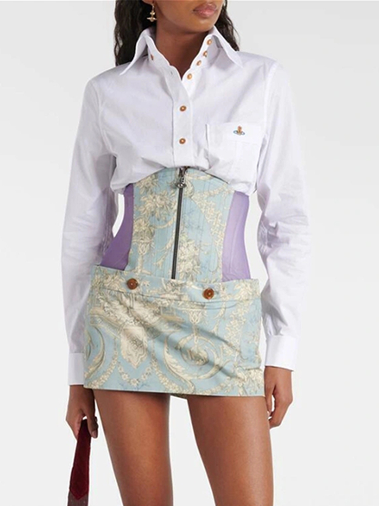 TWOTWINSTYLE Colorblock Printing Spliced Zipper Women Chic Skirts