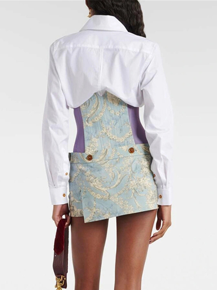 TWOTWINSTYLE Colorblock Printing Spliced Zipper Women Chic Skirts