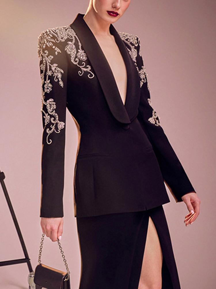 TWOTWINSTYLE Solid Fashion Spliced Diamonds Women Formal Blazers