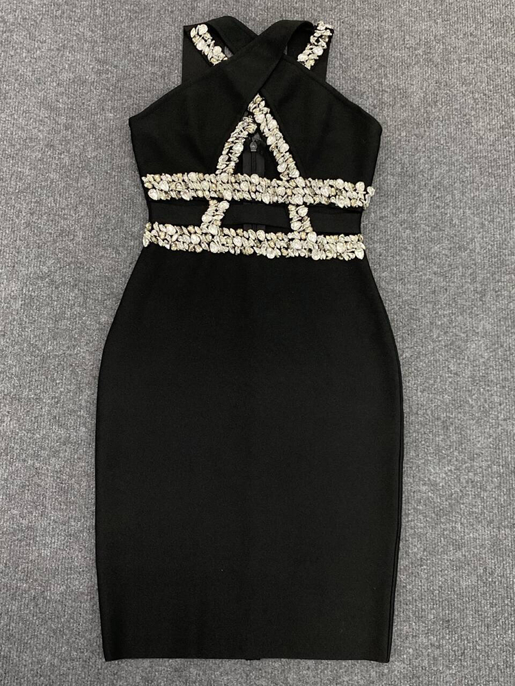 TWOTWINSTYLE Sexy Hollow Out Spliced Diamonds Women Slim Dresses