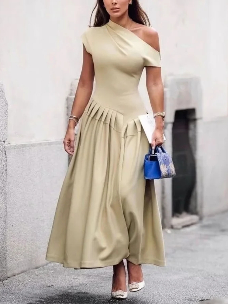 TWOTWINSTYLE Solid Casual Spliced Folds Women Chic Dresses