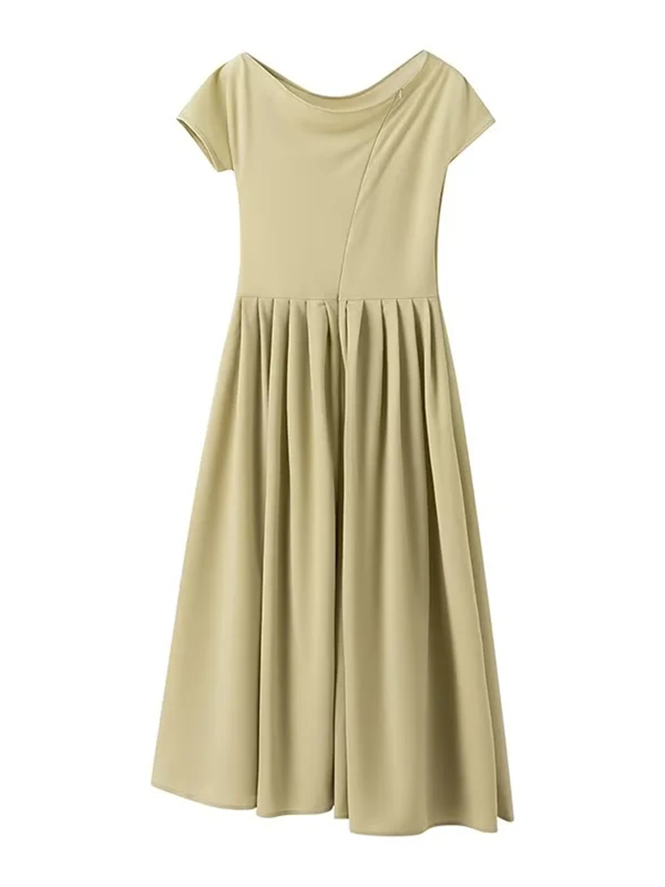 TWOTWINSTYLE Solid Casual Spliced Folds Women Chic Dresses