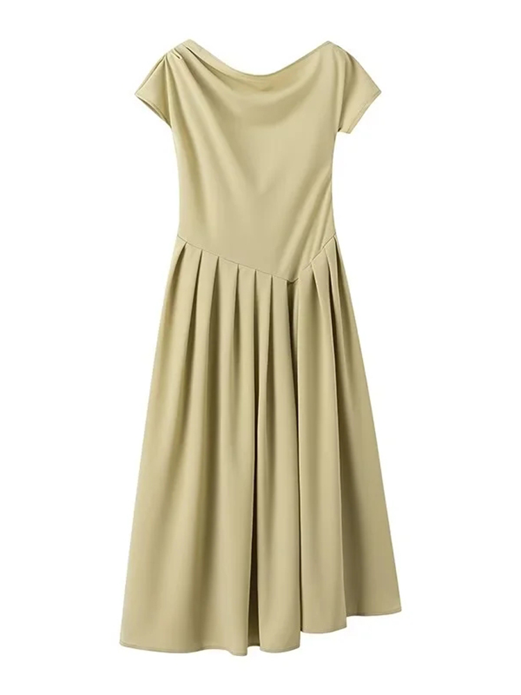 TWOTWINSTYLE Solid Casual Spliced Folds Women Chic Dresses