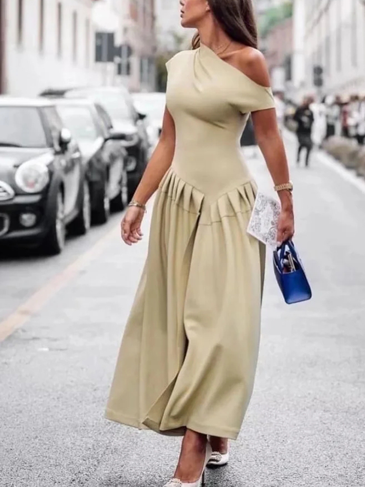 TWOTWINSTYLE Solid Casual Spliced Folds Women Chic Dresses
